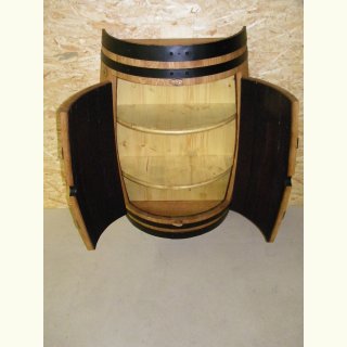 Weinfass-Wandschrank mit Rückwand, schwarze Beschläge