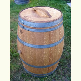 Weinfass Regentonne 225L, 88cm Hoch, mit Deckel u. Fichtenholzgriff, aufgearbeitet und geölt