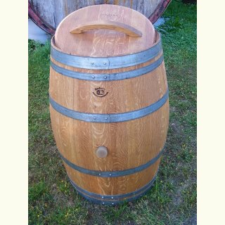 Regentonne aus Weinfass 225L | Echtes Eichenholz mit Deckel & Griff | Geölt & Aufgearbeitet