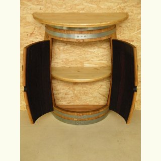 Weinfass-Dielenschrank mit 80cm Halbrund Platte und Griffringen