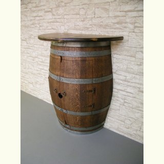 Weinfass-Dielenschrank mit 80cm Halbrund Platte und Griffringen