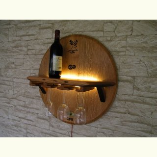Barrique Weinfass Wandregal mit Glashalter und LED