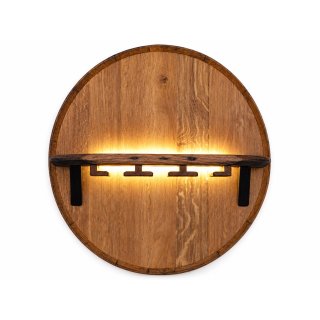 Wandregal mit Glashalter und LED aus Barrique Weinfass
