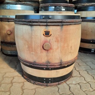 3/4 Fassabschnitt vom 228L Burgund Weinfass mit schwarzen Reifen