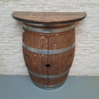 Weinfass-Dielenschrank mit 80cm Halbrund Platte und Rückwand