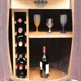 Weinfass Schrank mit Weinregal für 6 Flaschen Zwichenboden und Schublade