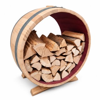 Regal für Kaminholz aus Weinfass